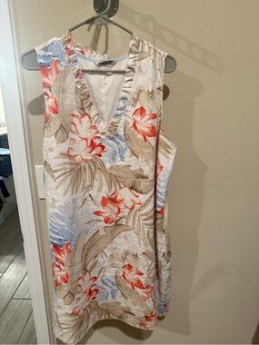 Tommy Bahama Floral Sleeveless V-Neck Dress in Coral, Beige, Blue Size XL